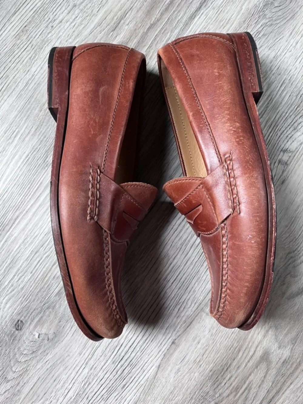 Men's Cole Haan sz 9.5w Grand OS Pinch Hand Sewn Tan Leather Penny Loafer Shoes